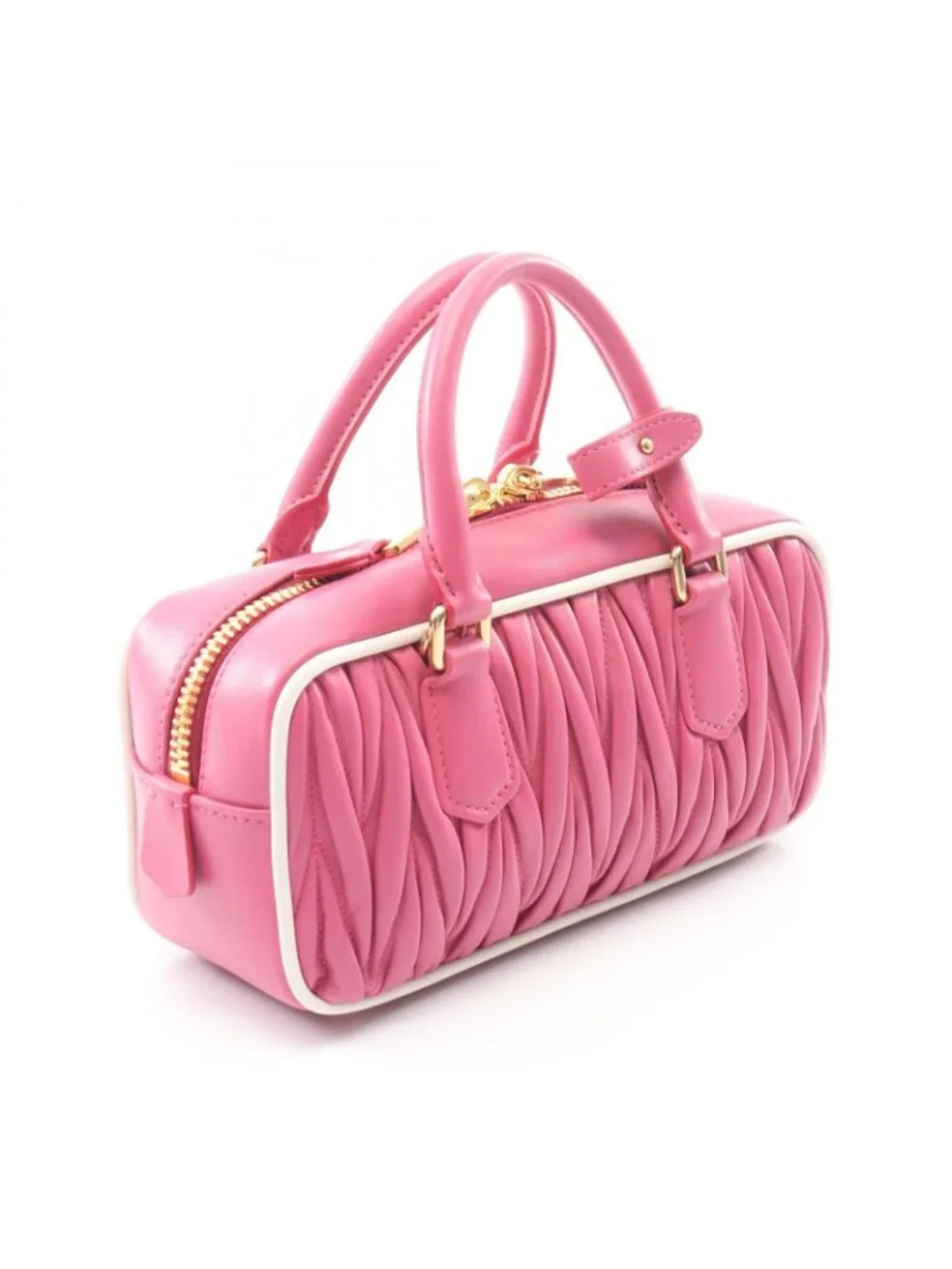 Miu Miu Matelasse 2-Way Pink White Leather Handbag